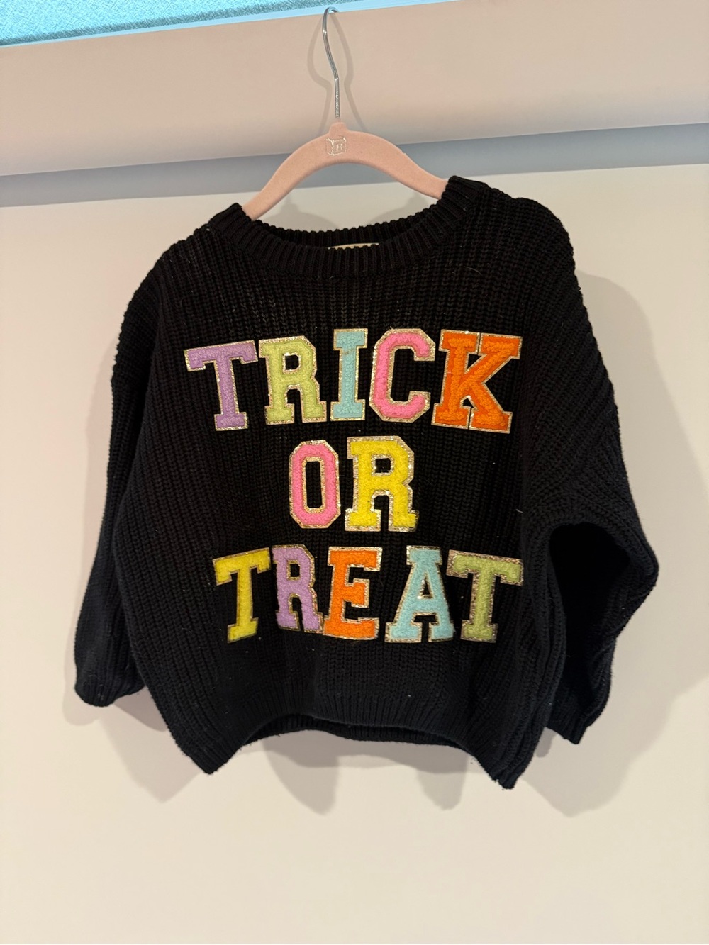 Judith March Black Knit Sweater with Colorful 'Trick Or Treat' Appliqué